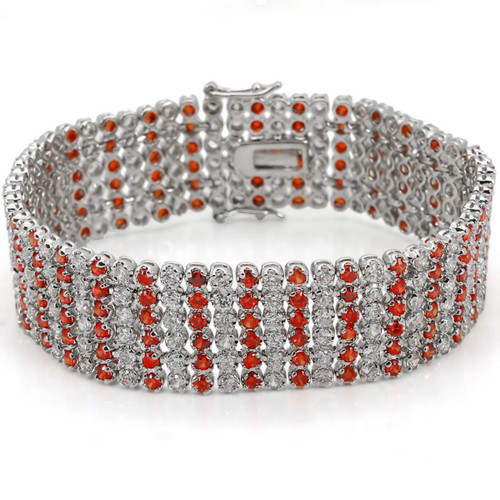Rhodium Plated Women's Prong Bracelet with Orange Cubic Zirconia - IMAGE 1