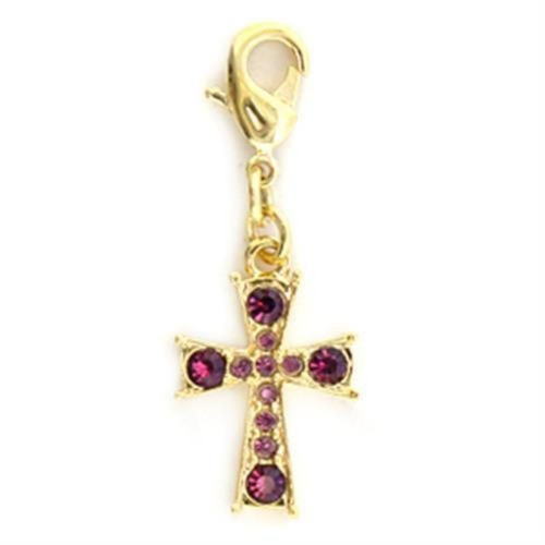 Women's Gold Finish Brass Cross Pendant with Top Grade Crystal Amethyst (Pack of 3) - IMAGE 1
