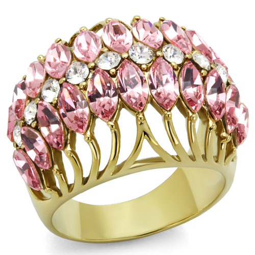 Women's Ion Plated Gold Finish Ring with Rose Top Grade Crystals - Size 6 - IMAGE 1