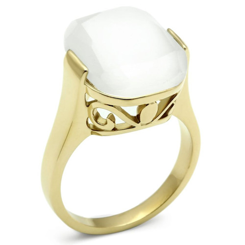 Women's Gold Plated Ring with White Synthetic Cat Eye Stone - Size 6 (Pack of 2) - IMAGE 1