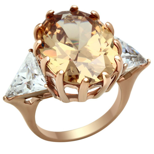 Women's Rose Gold Ion Plated Ring with AAA Grade Cubic Zirconia Champagne - Size 6 - IMAGE 1