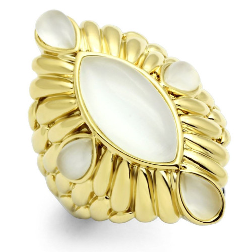 Women's Gold Ion Plated Ring with Synthetic Cat Eye Stones White - Size 7 (Pack of 2) - IMAGE 1