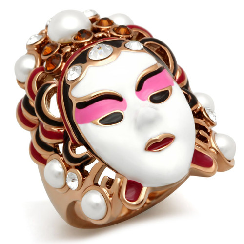 Women's Rose Gold Ion Plated Mask Shaped Ring with Top Grade Crystals - Size 7 - IMAGE 1