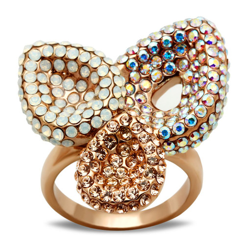 Women's Gold Ion Plated Ring with Crystal Multicolor - Size 7 - IMAGE 1