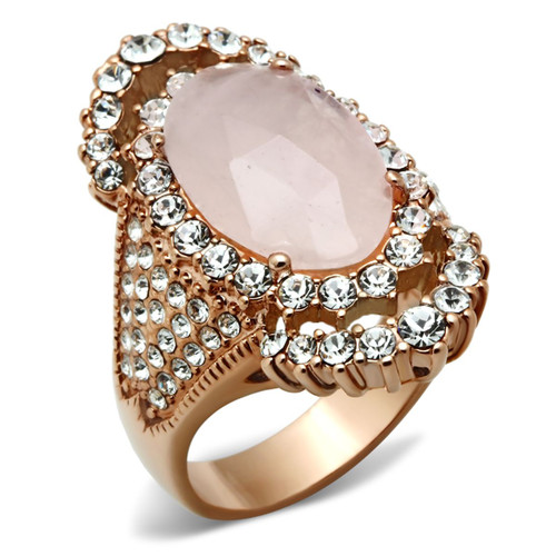 Women's Rose Gold Ion Plated Ring with Precious Stone Light Rose Pink Crystal - Size 6 - IMAGE 1