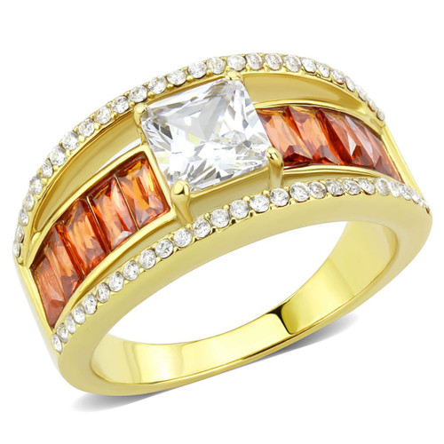 Women's Gold Ion Plated Stainless Steel Ring with CZ Garnet - Size 5 - IMAGE 1