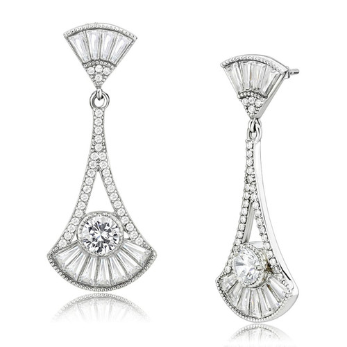 Stainless Steel Women's Earrings with Round Cubic Zirconia - IMAGE 1