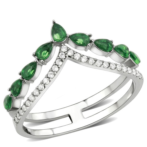 Women's Stainless Steel Engagement Ring with Emerald Synthetic Glass Stones - Size 5 (Pack of 2) - IMAGE 1