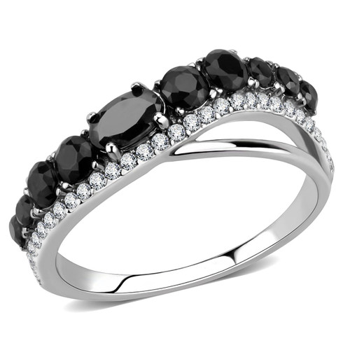 Women's Stainless Steel Ring with Black Diamond AAA Grade Cubic Zirconia - Size 5 (Pack of 2) - IMAGE 1