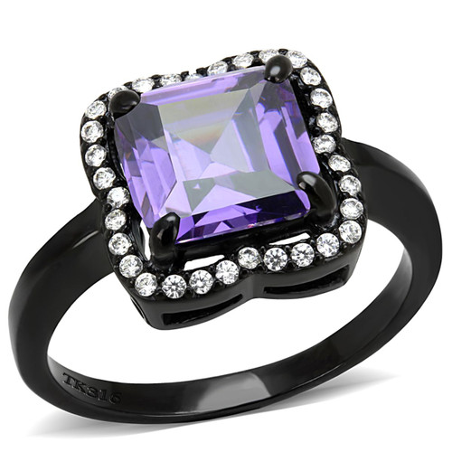 Black Ion Plated Stainless Steel Women's Engagement Ring with Amethyst CZ - Size 5 (Pack of 2) - IMAGE 1