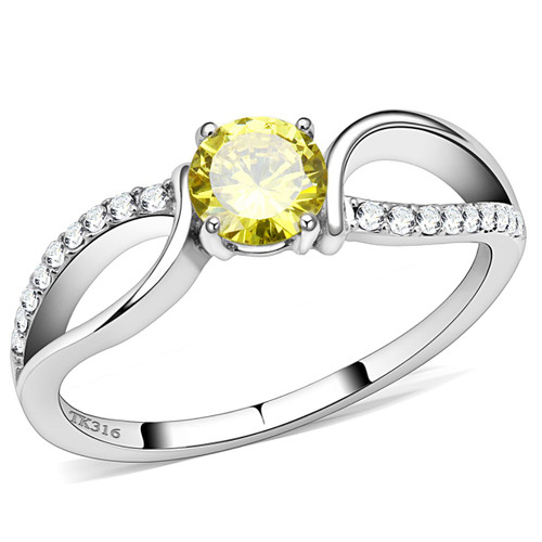 Women's Stainless Steel Freeform Design Engagement Ring with Yellow Topaz CZ - Size 9 (Pack of 2) - IMAGE 1