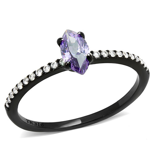 Women's Black Ion Plated Stackable Ring with Marquise Shaped Amethyst CZ - Size 6 (Pack of 2) - IMAGE 1