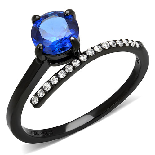 Women's Black Ion Plated Engagement Ring with London Blue Synthetic Spinel Stone - Size 9 (Pack of 2) - IMAGE 1
