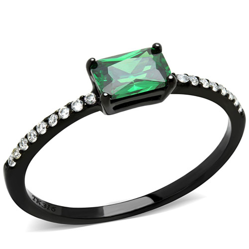 Women's Black Ion Plated Ring with Emerald Cubic Zirconia - Size 5 (Pack of 2) - IMAGE 1