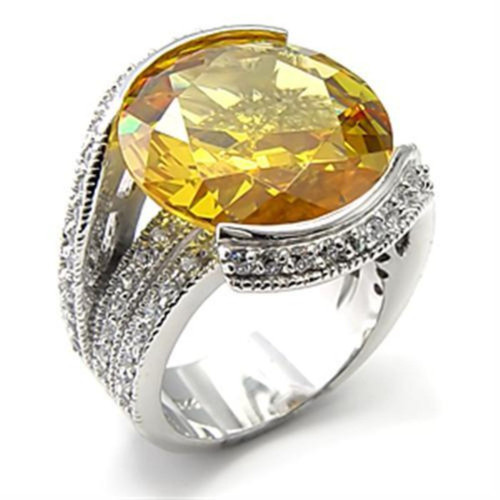 Women's Sterling Silver Ring with Yellow Topaz Cubic Zirconia - Size 8 - IMAGE 1