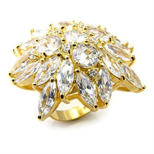 Women's Gold Plated Sterling Silver Ring with Marquise Cubic Zirconia - Size 5 - IMAGE 1