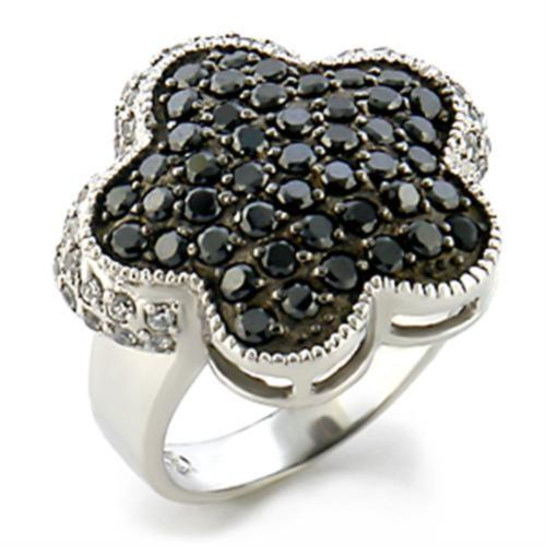 Women's Ruthenium and Rhodium Finish Ring with Cubic Zirconia Black Jet Stones - Size 5 - IMAGE 1