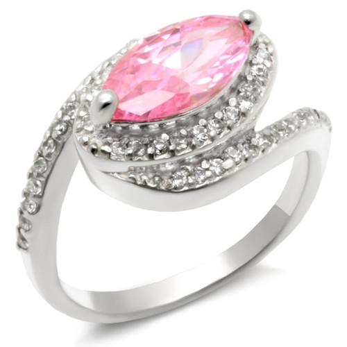 Women's 925 Sterling Silver Halo Ring with Marquise AAA Grade CZ Rose - Size 5 - IMAGE 1