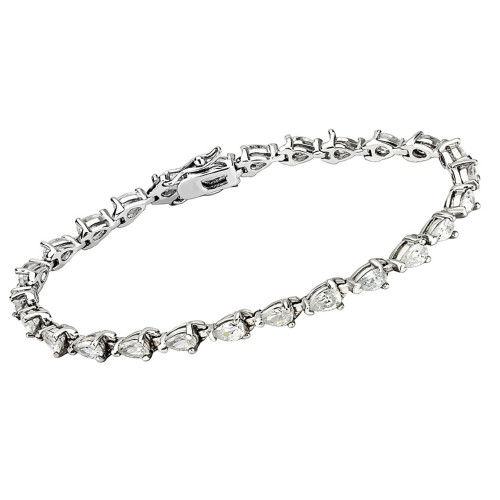 Rhodium Plated Tennis Bracelet with Pear Shaped Cubic Zirconia Stones - IMAGE 1