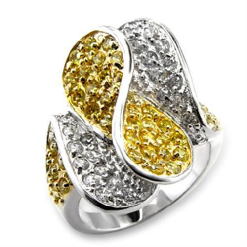 Gold and Rhodium Plated Brass Two Tone Ring with AAA Grade CZ Topaz - Size 9 - IMAGE 1