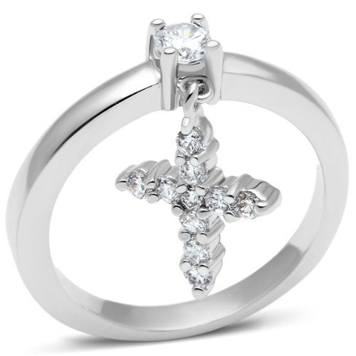 Women's Hanging Cross Religious Ring with Round Cubic Zirconia - Size 8 (Pack of 2) - IMAGE 1