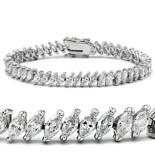 Rhodium Plated Women's Tennis Bracelet with Marquise Shaped Cubic Zirconia, 7" - IMAGE 1