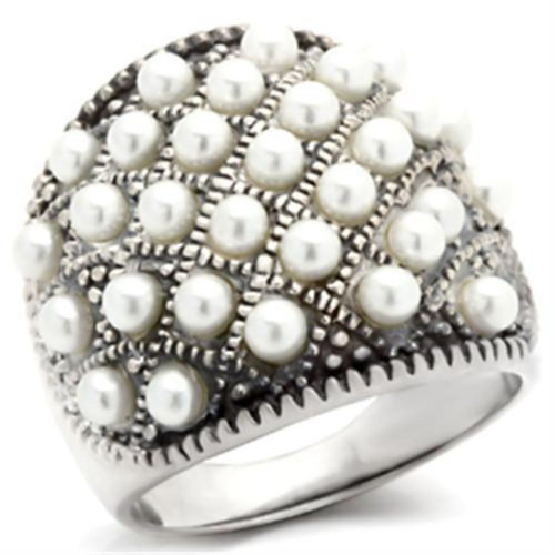 Women's Antique Tone Plated Sterling Silver Ring with Synthetic White Pearl - Size 9 - IMAGE 1