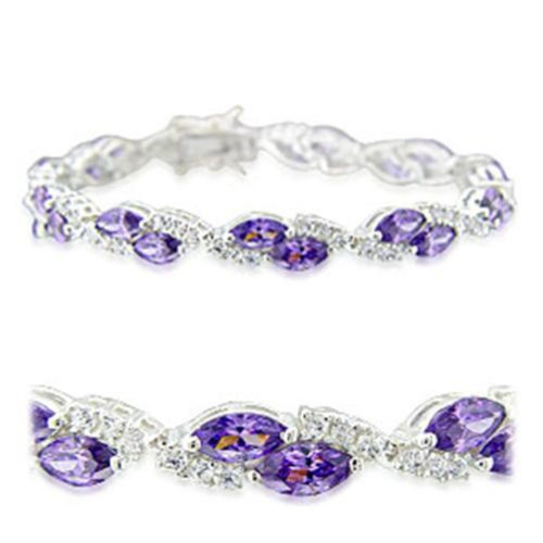 Sterling Silver Women's Bracelet with Marquise Shaped Amethyst Cubic Zirconia - IMAGE 1