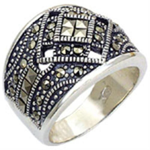 Women's Sterling Silver Ring with Semi Precious Jet Black Jade Stones - Size 6 - IMAGE 1