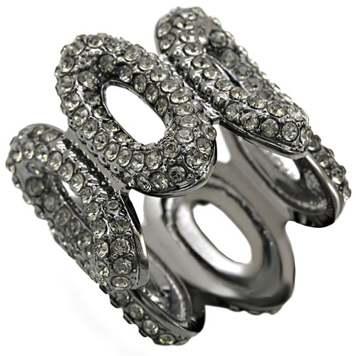 Women's Brass Connected Oval Design Ring with Top Grade Crystal Black Diamond - Size 9 - IMAGE 1
