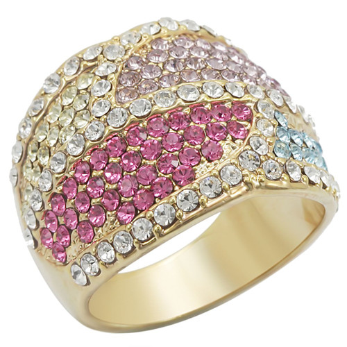 Women's Gold Ring with Multi Color Top Grade Crystals - Size 7 - IMAGE 1