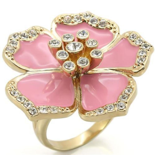 Women's Brass Flower Ring with Top Grade Crystals - Size 9 (Pack of 2) - IMAGE 1