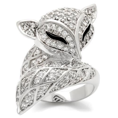 Women's Rhodium Plated Fox Ring with Cubic Zirconia - Size 6 - IMAGE 1