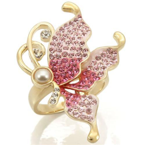 Women's Gold Plated Brass Single Tone Ring with Multi Color Top Grade Crystals - Size 8 - IMAGE 1