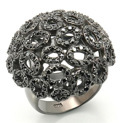 Women's Ruthenium Plated Brass Ring with Cubic Zirconia Black Jet - Size 9 - IMAGE 1