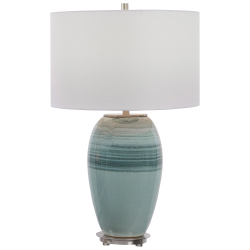 25.5" Teal Green, White, and Gold Glaze Contemporary Table Lamp - IMAGE 1