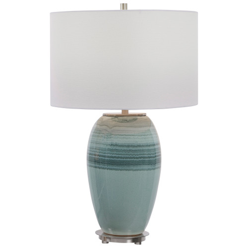 Crackle Glaze Table Lamp with Drum Shade - 26.5" - Blue - IMAGE 1