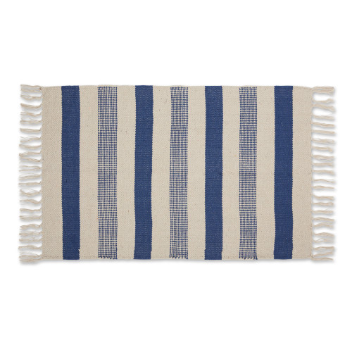 2' x 3' Beige and French Blue Combo Striped Hand-Loomed Contemporary Area Throw Rug - IMAGE 1