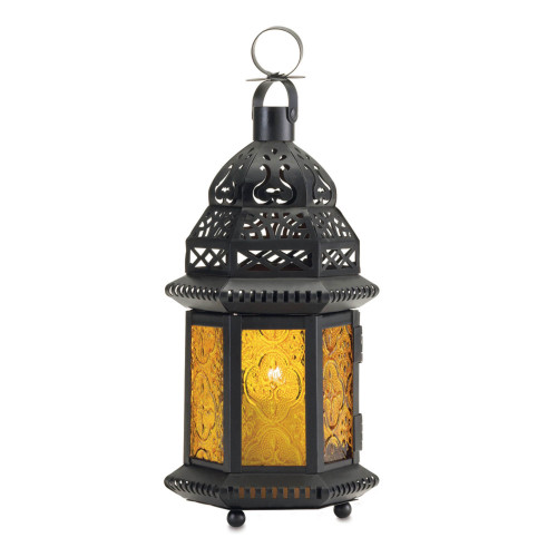 Moroccan Style Candle Lantern - 12.25" - Yellow and Black - IMAGE 1