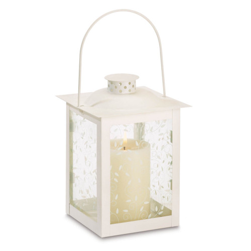 Curling Vine Large Candle Lantern - 8" - White and Clear - IMAGE 1