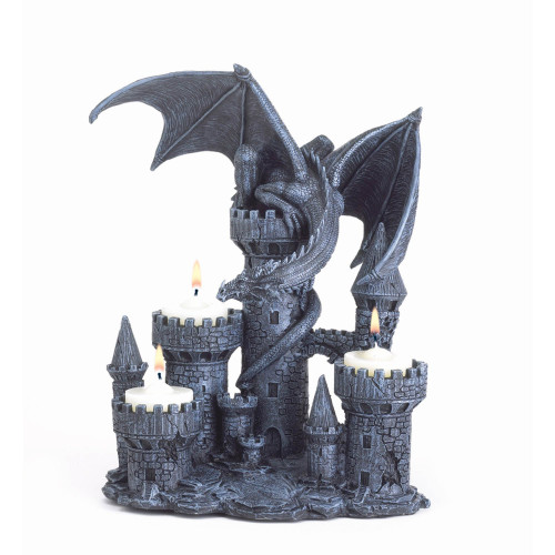 Dragon Tea Light Candle Holder - 9.25" - Gray - IMAGE 1