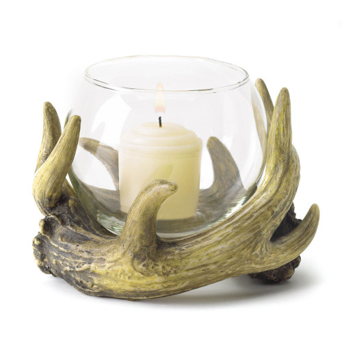 Rustic Antler Candle Holder - 5.25" - Beige and Clear - IMAGE 1