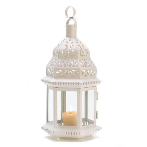 Moroccan Style Candle Lantern - 13" - White - IMAGE 1