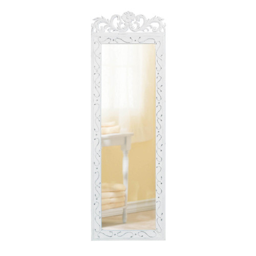 Wooden Framed Rectangular Floral Carved Wall Mirror - 30.5" - White - IMAGE 1