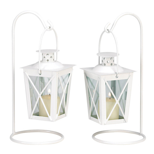 Railroad Candle Lantern - 9" - White and Clear - IMAGE 1