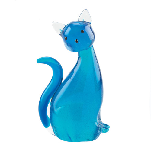 7.5" Blue and Clear Sitting Kitty Cat Art Outdoor Statue - IMAGE 1