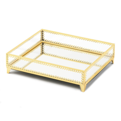 13.25" Clear and Gold Motif Rectangular Jewelry Tray - IMAGE 1