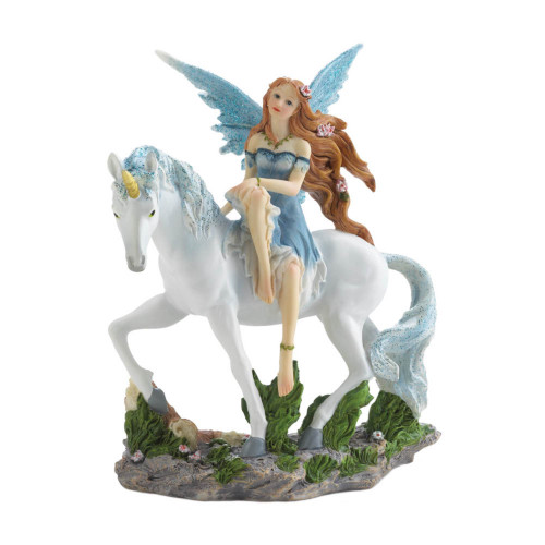 6.5" White and Blue Magical Fairy Unicorn Figurine - IMAGE 1