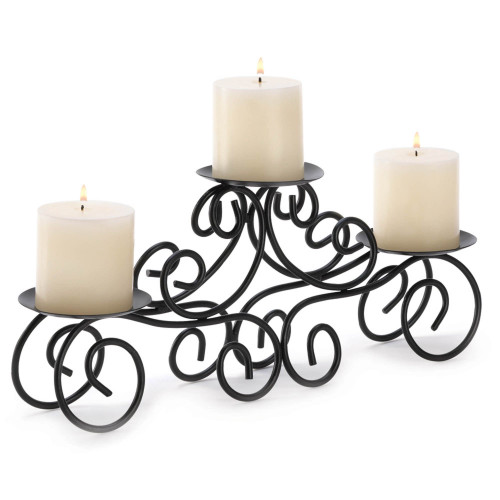 Tuscan Candle Holder with Curved Stand - 17" - Black - IMAGE 1