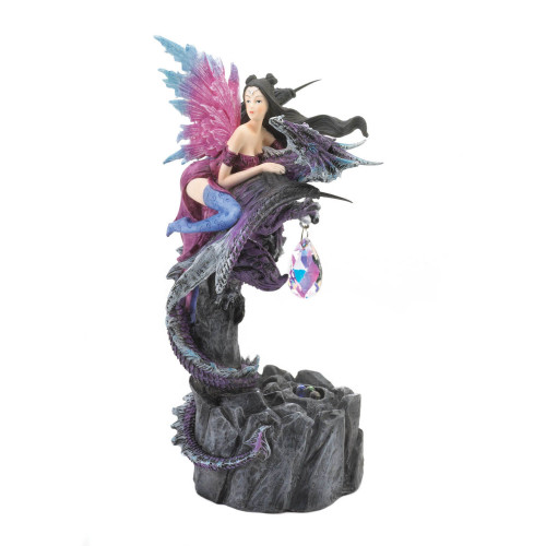 Light Up Dark Fairy with Dragon Tabletop Figurine - 7.75" - Gray and Purple - IMAGE 1